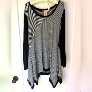 Philosophy women's XXL shirt tunic black white stripe hanky hem